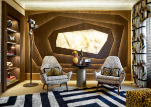 PAVARINI DESIGN's ZOOM ROOM designed for live broadcasting from a branded, luxurious office/recording studio