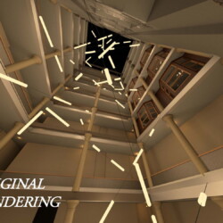 RENDERING: Falling Sticks by Pavarini LUMEN Award Winning Installation at Lucas Place Lofts, Kansas City, MO